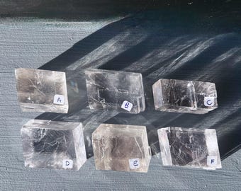Raw Pink Optical Calcite Cubes, Clear Natural Calcite Rectangles from Madagascar with Rainbow Inclusions, High Quality Stones