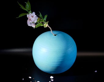Round Japanese Minimalist Ikebana Vase 8 inches Blue-Turquoise Vintage Vase