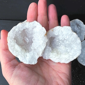 Quartz Geode 2 inches opened Raw Rock Crystal Pair, Lucky Geode from Morocco