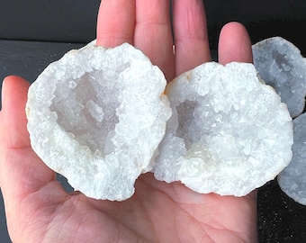 Quartz Geode 2 inches opened Raw Rock Crystal Pair, Lucky Geode from Morocco