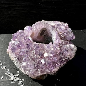 XL Amethyst Tealight Candle Holder 970g | Natural Amethyst Stone Cluster | Brazil Geode Crystal Decor
