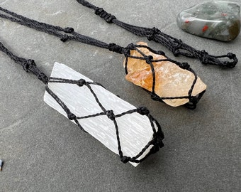 Empty Interchangable Macrame Pouch Necklace for Crystals