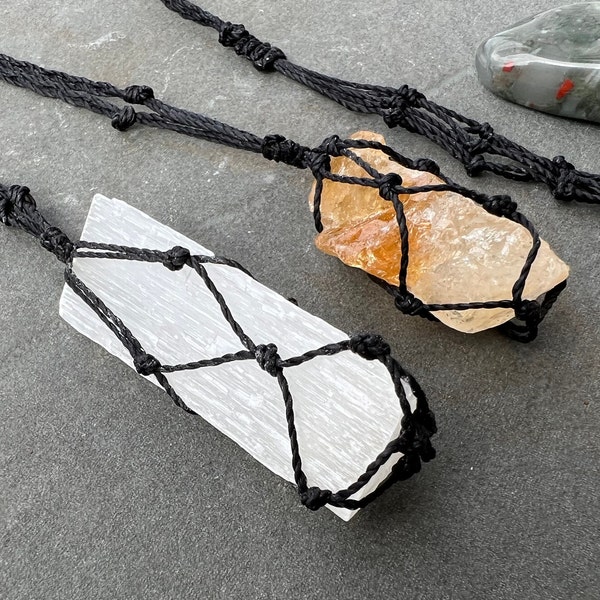 Macrame Crystal Pouch Necklace Etsy