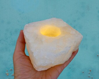 Raw Quartz Candle Holder 4.5 inches