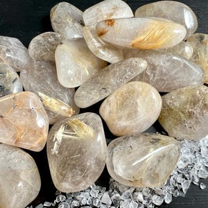 Golden Rutilated Quartz Tumble Stone | L-size Crystal for Meditation