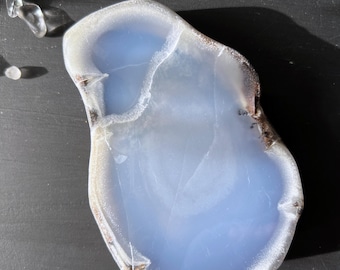 Blue Chalcedony Slice Self Standing | Natural Blue Agate | Polished Slab | Turkey