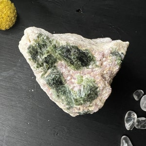 Raw Green Tourmaline and Pink Lithium Lepidolite in Albite Specimen Gemstone Cluster