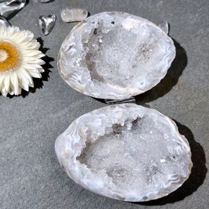 White Agate Druzy Box Pair fully polished 2.1 inches