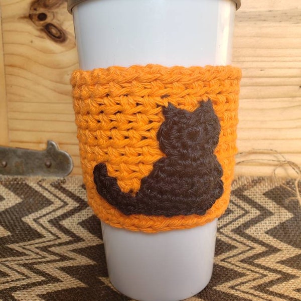 Absorbent Crochet Halloween Cat Cup Cozy