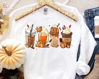 Chemise de café d’automne, chemise d’automne mignonne, sweat-shirt de café d’automne, chemise d’Halloween, chemise d’automne, sweat-shirt d’Halloween, cadeau d’Halloween