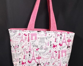Paris Bag, Paris Quilted Tote, Paris Shopping, Paris Tote Bag, Quilted Tote, Handmade Tote, Paris Lover, Paris Gift, Paris Theme Tote Bag