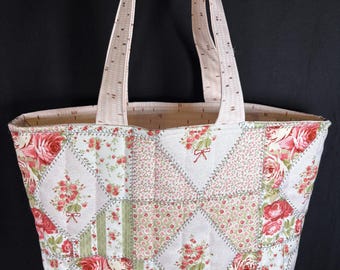 Handmade Quilted Tote Bag, Fabric Tote, Reusable Shopping Bag, Everyday Carryall, Tote Bag, Handmade Tote Bag, Flower Tote Bag