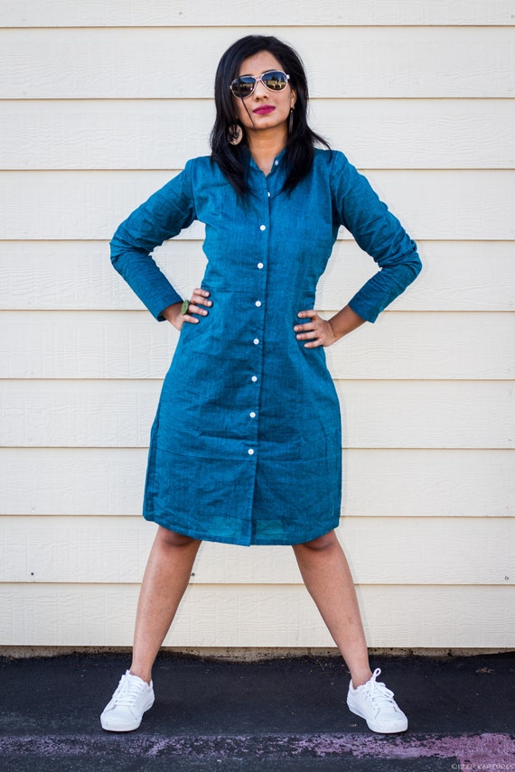 navy blue button down dress