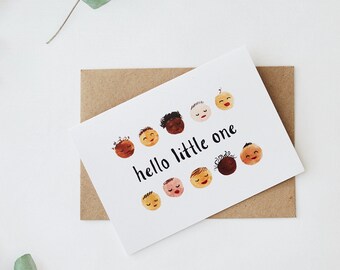 Hello Little One. Handmade Illustrated Greeting Card. Adoption Newborn Baby Card