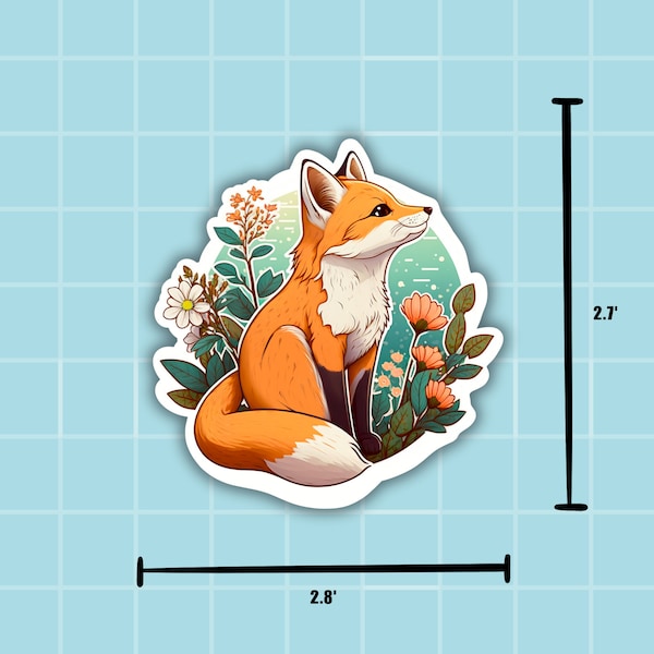 Fox n Flowers Die cut Sticker, Die cut stickers, laptop stickers, Cute stickers, Fox Stickers, Laptop decals, Animal stickers