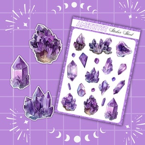 Amethyst Kristall Aufkleber, Sticker Blätter, Planer Sticker Blätter, Planer Aufkleber, Kristalle, Kristall Aufkleber, Journal Sticker