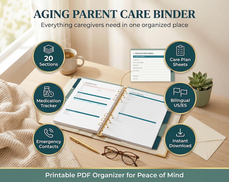 Caregiver Planner Printable, Aging Parent Care Binder, Emergency Caregiver Kit, First 72 Hours Checklist (Bilingual EN/ES) image 2