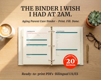 Caregiver Planner Printable, Aging Parent Care Binder, Emergency Caregiver Kit, First 72 Hours Checklist (Bilingual EN/ES)