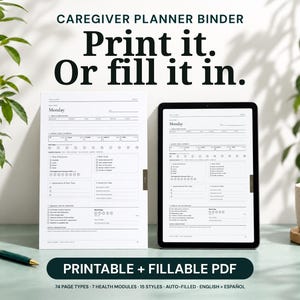 Planificador para cuidadores de personas mayores: PDF personalizable, imprimible y rellenable