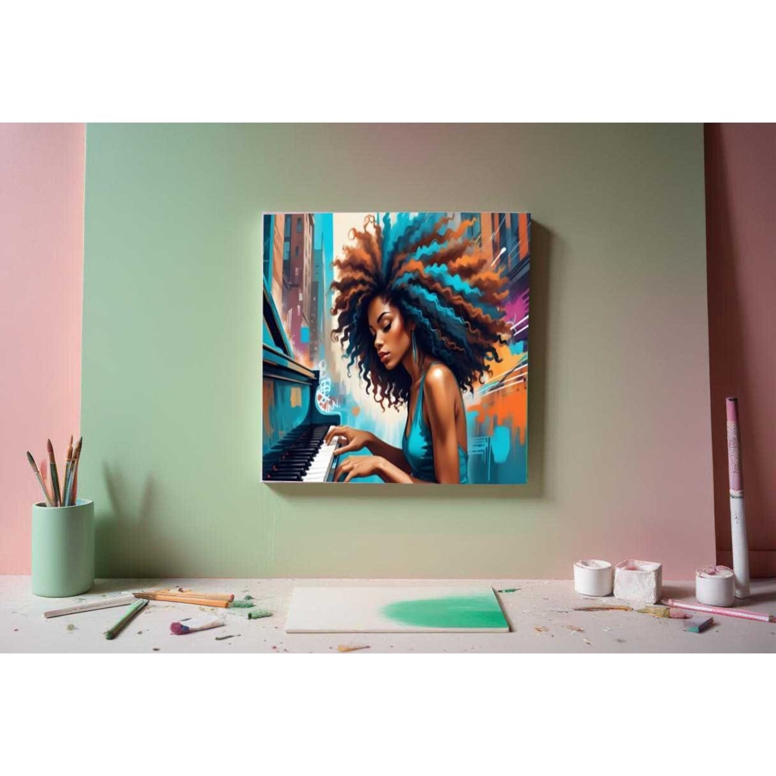 African American Wall Art, Black Woman Art, Unique Home Decor, Piano