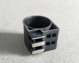 Geometric Silver Ring, Minimalist Silver Ring, Bauhaus Ring, miniature, Modern Art Design, gift for architect, Bauhaus, architectural