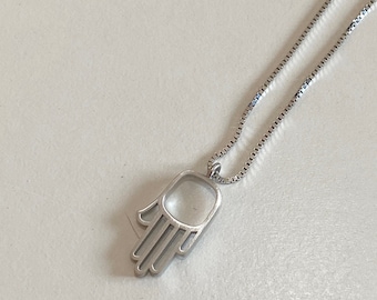 small Hamsa hand, fatima hand, 14k white gold, solid gold, hamsa necklace, evil eye necklace, luck necklace, good luck necklace