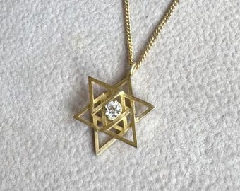 14k Solid Gold Jewish Star of David Necklace With Lab Diamond