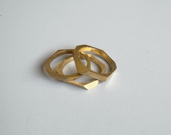 14k Solid Gold Statement Ring with Geometric shapes and matte finish