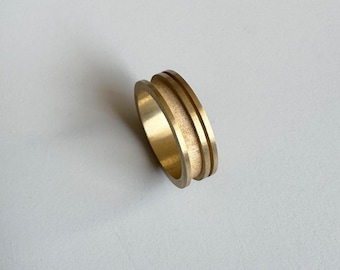 14k Solid Gold Bauhaus Ring with Geometric shapes and matte finish