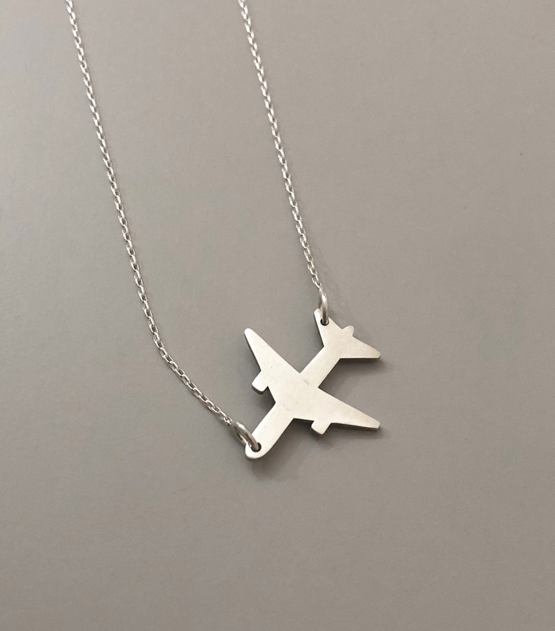 Silver Airplane Necklace Silver Plane Pendant Jet Necklace Etsy