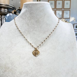 Labradorite and Gold Necklace with Miraculous Medal