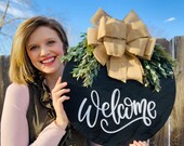 Door Decoration, Welcome, Door Hanger, Front Door Decor, Door Wreath, Housewarming Gift, Home Decor, Wood Round Sign