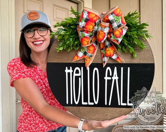 Fall Front Door Decor | Fall Door Hanger | Fall Welcome Sign | Hello Fall | Fall Door Hanger | Fall Door Wreath | Fall Wreath