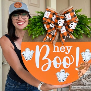 Halloween Front Door Decor | Halloween Wreath | Hey Boo | Halloween Decor | Halloween Door Hanger | Halloween Wreath | Ghost