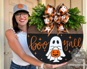 Halloween Front Door Decor | Halloween Wreath | Boo Y'all | Ghost | Halloween Decor | Halloween Door Hanger | Halloween Wreath | Ghost