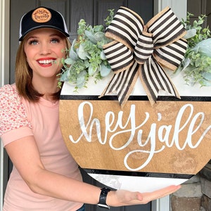 Front Door Decor | Hey Y&#39;all | Year Round Wreath | Welcome Door Sign | Front Door Hanger | Front Door Wreath | Front Door Sign