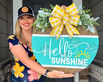 Summer Front Door Decor | Hello Sunshine | Summer Door Hanger | Summer Wreath | Summer Door Wreath | Summer Porch Decor | Summer Sign