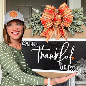 Fall Front Door Decor | Grateful Thankful Blessed | Fall Wreath | Fall Decor | Fall Door Sign | Fall Front Door Wreath | Fall Door Hanger