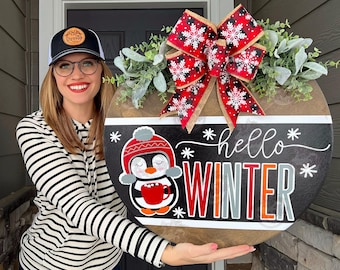 Winter Front Door Decor | Hello Winter | Snowflake | Winter Door Hanger | Winter Wreath | Winter Door Wreath | Winter Decor | Winter Sign