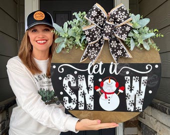 Winter Front Door Decor | Let It Snow | Snowman Front Door Wreath ...