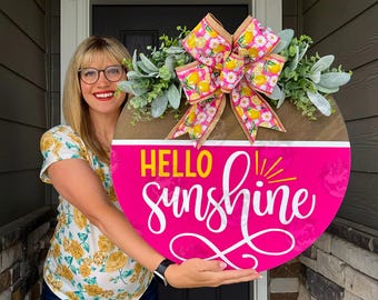 Summer Front Door Decor | Hello Sunshine | Summer Door Hanger | Summer Wreath | Summer Door Wreath | Summer Porch Decor | Summer Sign