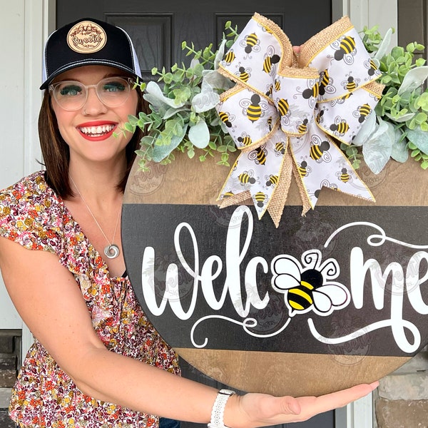 Front Door Decor | Front Door Wreath | Welcome Sign | Bee Sign | Front Door Sign | Welcome Door Hanger | Year Round Door Hanger | Bee