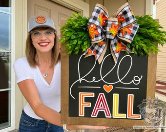 Fall Front Door Decor | Hello Fall | Fall Front Door Sign | Fall Door Sign | Fall Door Hanger | Fall Decor | Fall Door Wreath | Fall Porch