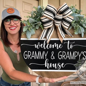 Front Door Decor | Grandparents Sign | Welcome To Grandma And Grandpa&#39;s House | Front Door Sign | Grandparents Wreath | Grandparents Gift