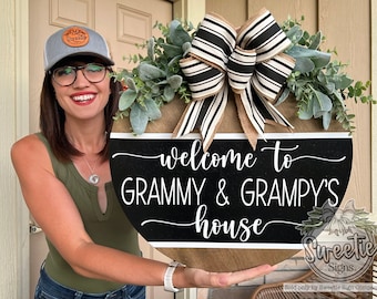 Front Door Decor | Grandparents Sign | Welcome To Grandma And Grandpa's House | Front Door Sign | Grandparents Wreath | Grandparents Gift