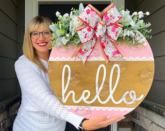 Front Door Decor | Front Door Wreath | Hello Sign | Year Round Wreath | Front Door Sign | Front Door Hanger | Housewarming Gift | Home Decor