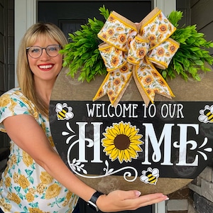 Front Door Decor | Front Door Wreath | Welcome To Our Home | Sunflower | Bee | Door Hanger | Door Wreath | Housewarming Gift | Home Decor