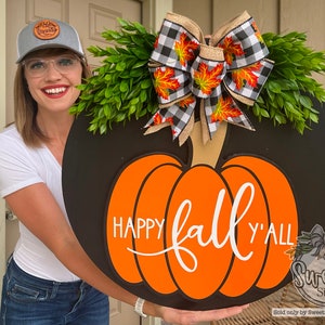 Fall Front Door Decor | Happy Fall Y'all Sign | Fall Wreath | Pumpkin | Fall Front Door Wreath | Fall Door Hanger | Fall Door Wreath