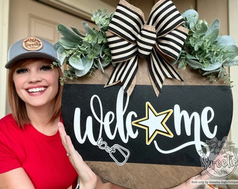 Front Door Decor | Welcome Sign | Army/Military | Front Door Wreath | Front Door Sign | Front Door Hanger | Year Round Wreath | Home Decor