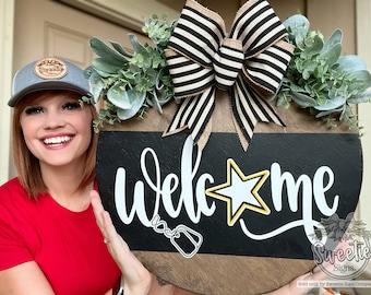 Front Door Decor | Welcome Sign | Army/Military | Front Door Wreath | Front Door Sign | Front Door Hanger | Year Round Wreath | Home Decor